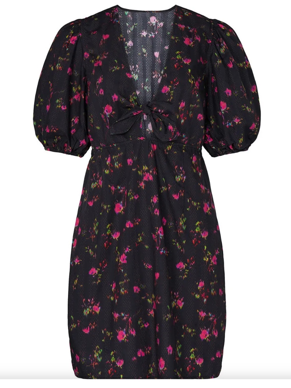 Pam & Gela Neon Ditsy Mini Dress- cutout floral puff sleeve casual summer dress